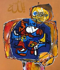 Anwer Sheikh, 30 x 36 Inch, Oil on Canvas, Calligraphy Painting, AC-ANS-028
